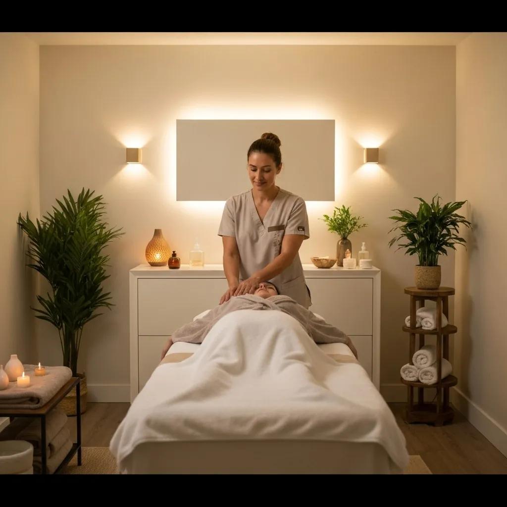 A private spa suite where a therapist is delivering a personalized massage treatment.