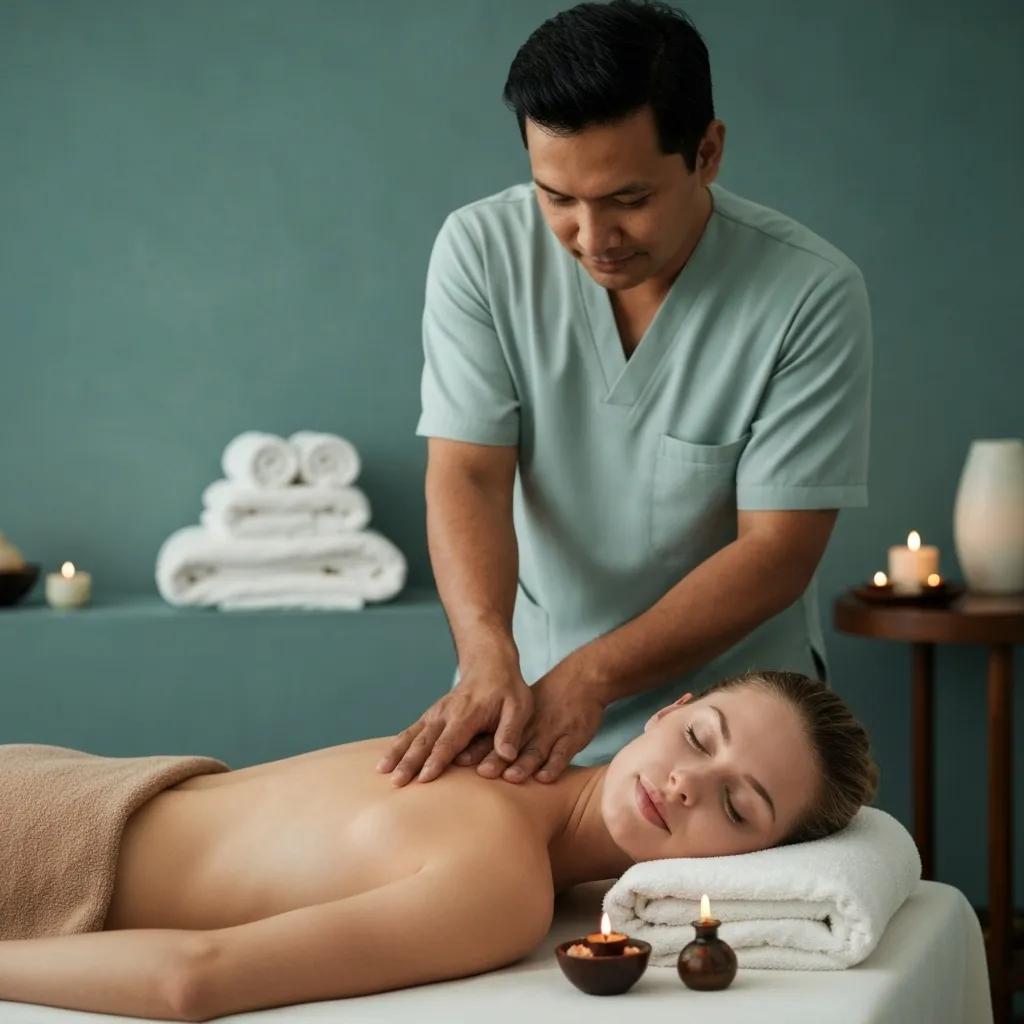 A skilled therapist performing a high-end therapeutic massage in an elegant spa setting