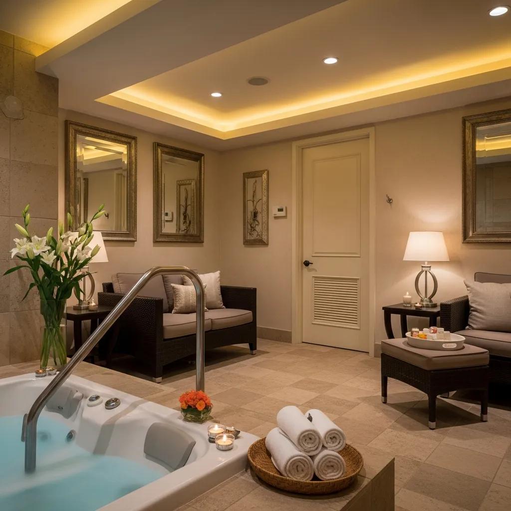 Intimate luxury spa interior in Woodland Hills, warm lighting and calm seating for private retreats
