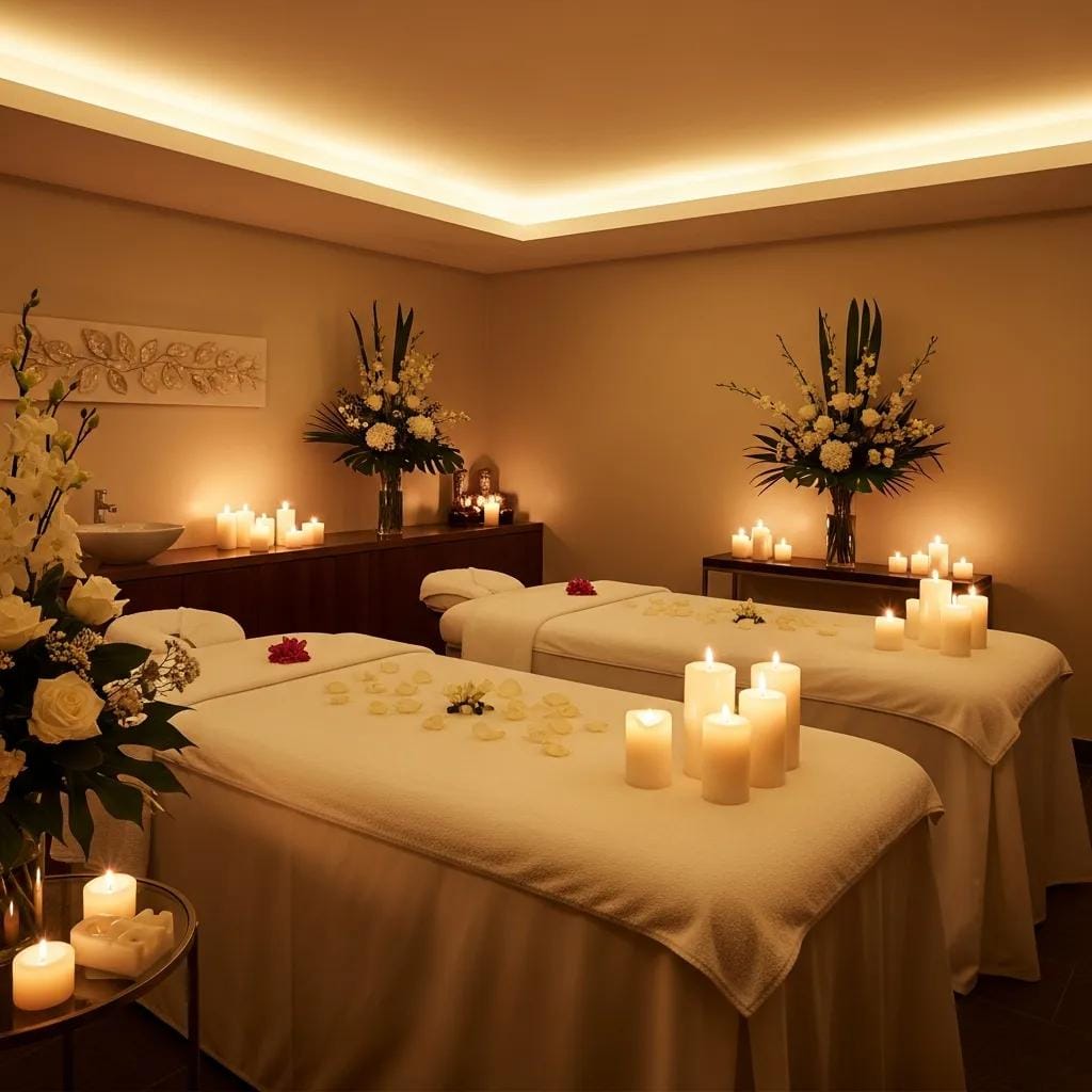 couples spa treatment setup at house of sun with elegant linens candles and floral arrangements 0e6ef0d0 73dc 4ed4 ac4f 30bec26a14db