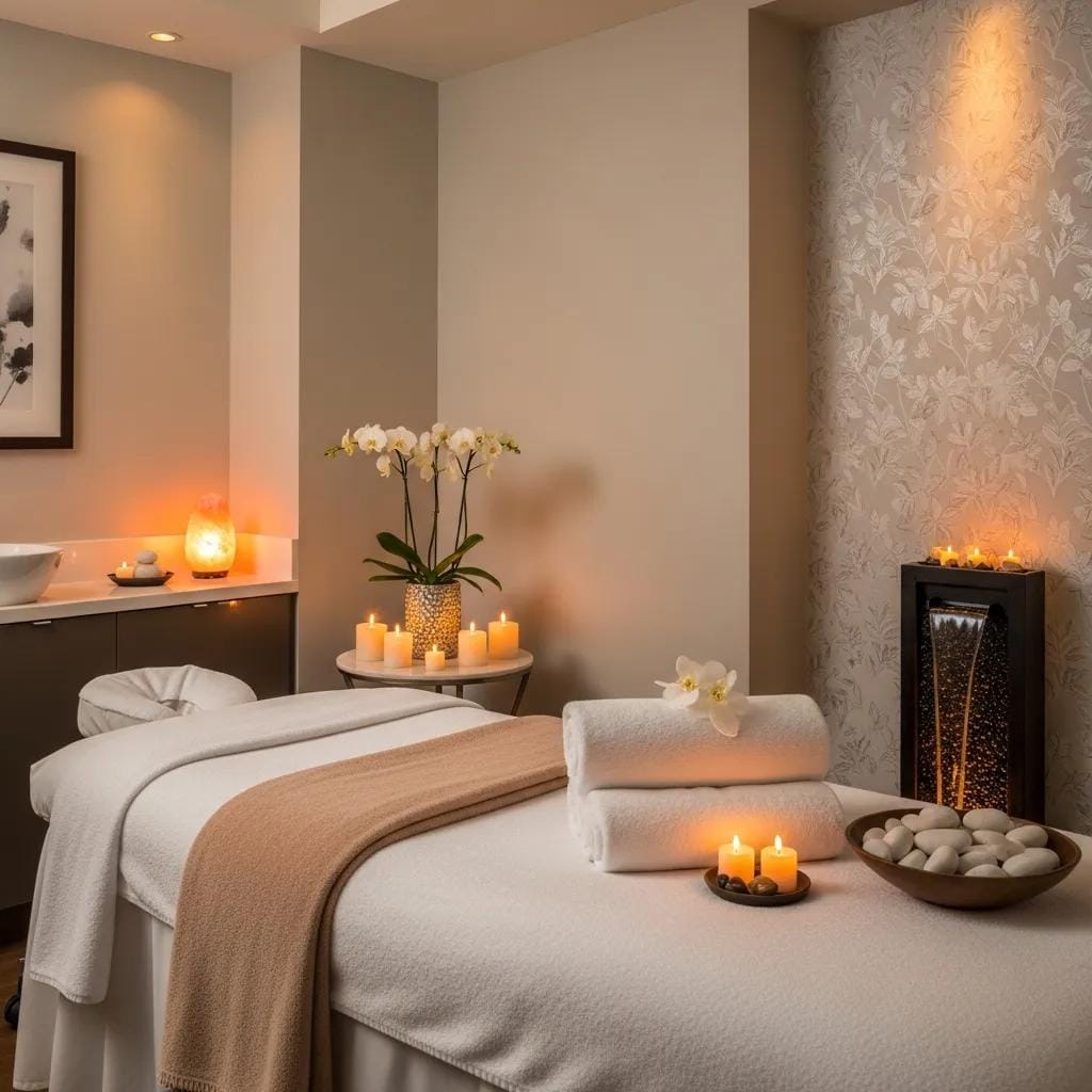 Luxurious spa treatment room in Los Angeles with calming decor and inviting atmosphere