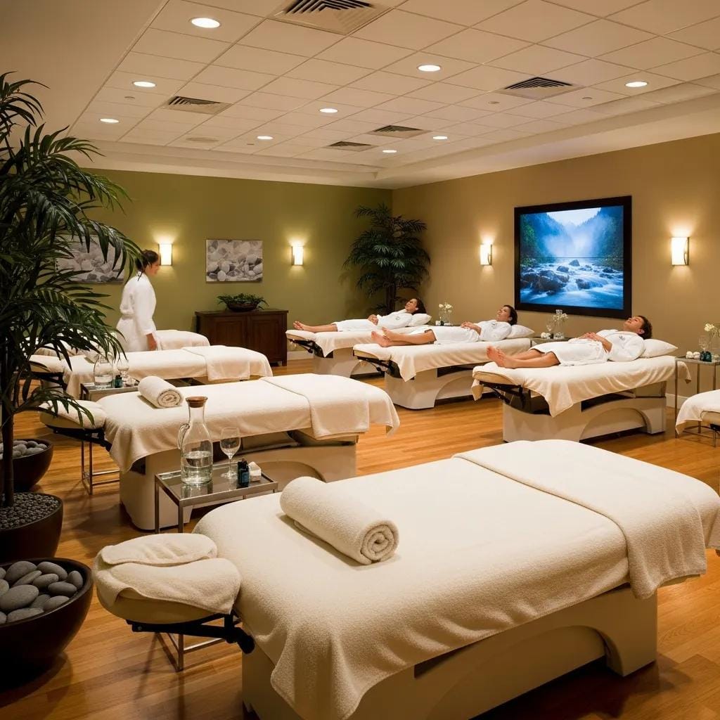 Luxury spa environment designed for athlete recovery with massage tables and calming decor