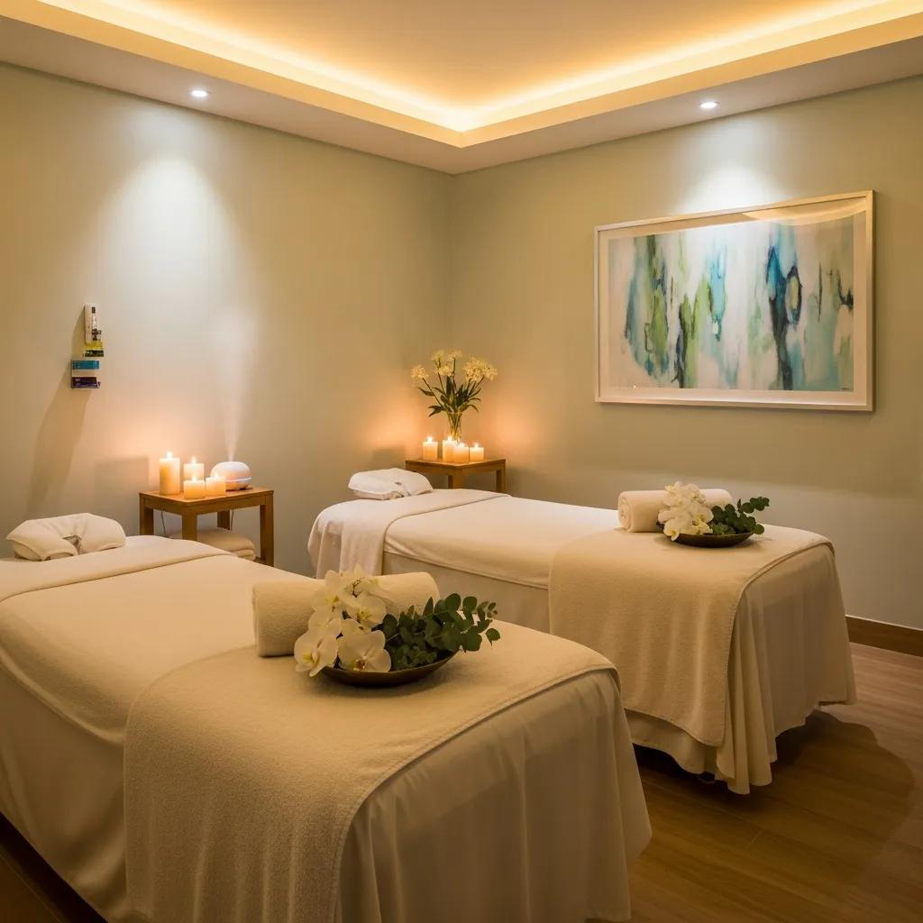 Luxury spa treatment room with calming decor and inviting atmosphere
