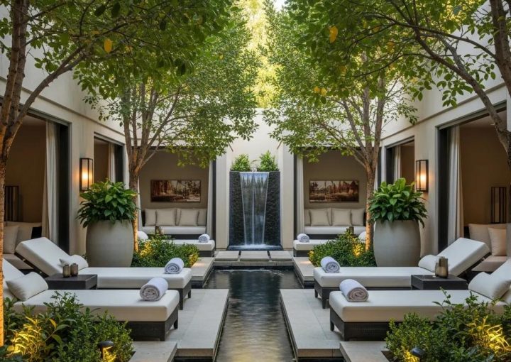 Luxury wellness retreat in Woodland Hills with serene outdoor setting and calming water feature