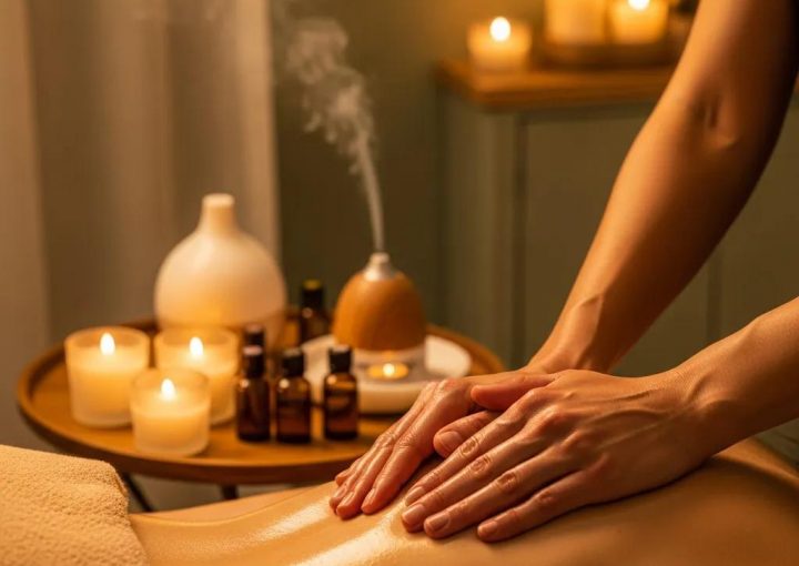 Therapist providing Swedish massage in a calming spa setting to enhance sleep quality