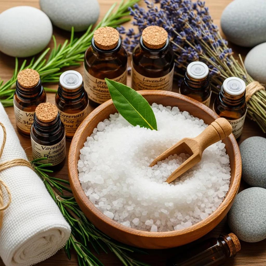 Coarse sea salt in a wooden bowl, highlighting its role in exfoliation and detoxification