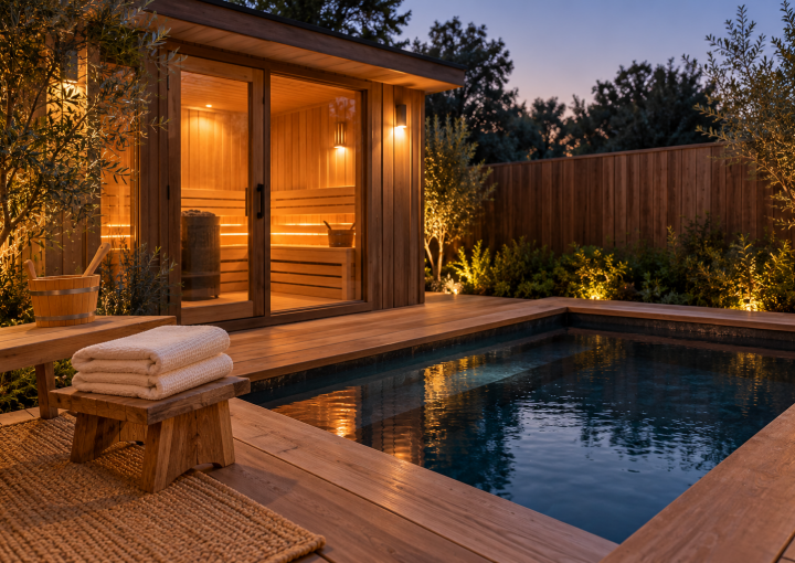 Private sauna and cold plunge pool at House of Sun wellness spa in Woodland Hills