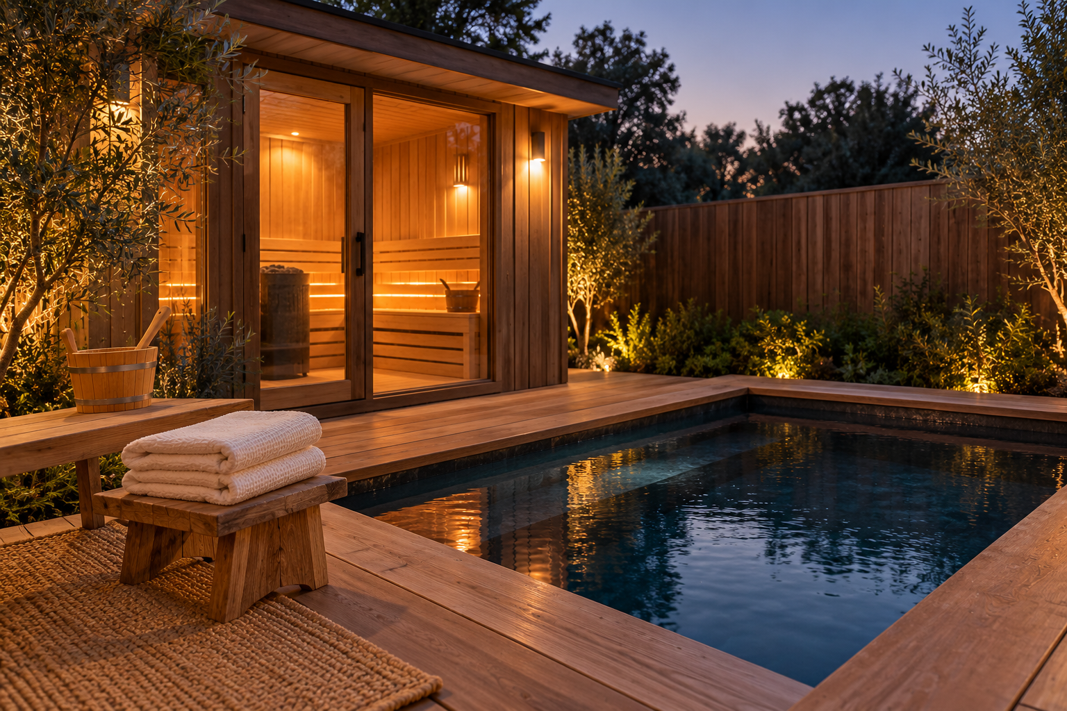 Private sauna and cold plunge pool at House of Sun wellness spa in Woodland Hills
